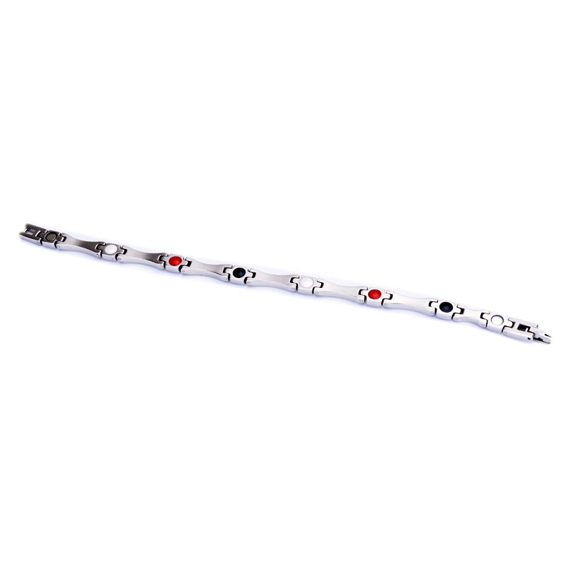 Stainless Steel Energy Bracelet 4-in-1 with Crystals. Silver color. Model SY385BZ