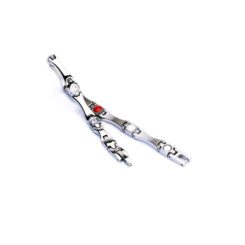 Stainless Steel Energy Bracelet 4-in-1 with Crystals. Silver color. Model SY385BZ